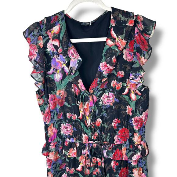 PAIGE NWOT Paradise Floral Silk Chiffon Flutter Sleeve Smocked Tiered Midi Dress - Picture 6 of 12